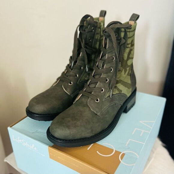 LIFESTRIDE Knockout Lace-Up Combat Boot, Comfort Boot, Green Olive, Size 8, NWT - Picture 3 of 16